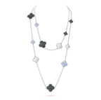 ¡®Star¡¯CLOVER 16 MOTIF CHALCEDONY MOP SILVER NECKLACE