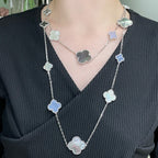 ¡®Star¡¯CLOVER 16 MOTIF CHALCEDONY MOP SILVER NECKLACE