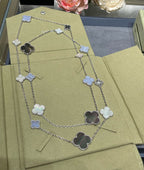 ¡®Star¡¯CLOVER 16 MOTIF CHALCEDONY MOP SILVER NECKLACE
