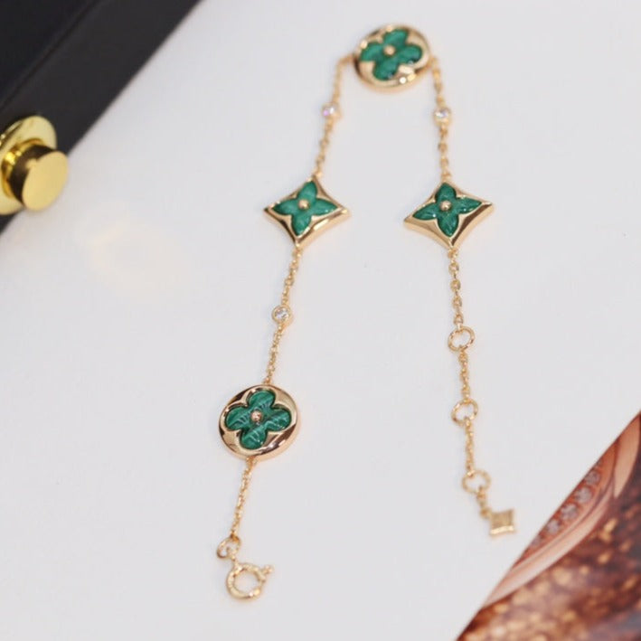 ¡®Star¡¯STAR AND SUN 4 MOTIF PINK GOLD MALACHITE BRACELET