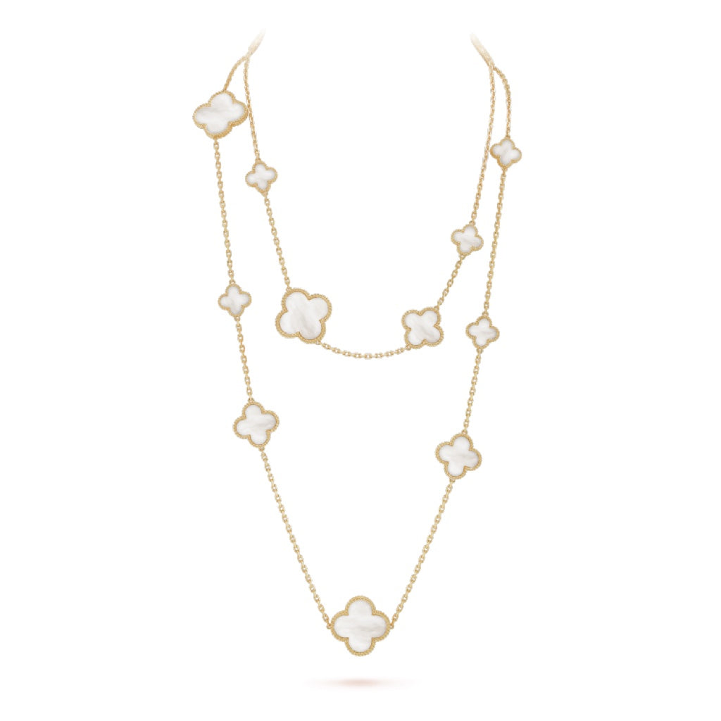 ¡®Star¡¯CLOVER 16 MOTIF WHITE MOP GOLD NECKLACE