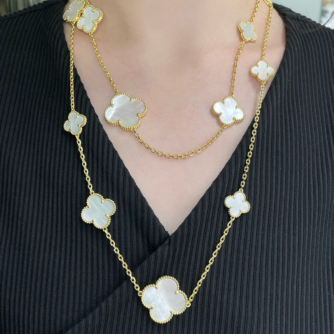 ¡®Star¡¯CLOVER 16 MOTIF WHITE MOP GOLD NECKLACE