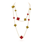 ¡®Star¡¯CLOVER 16 MOTIF CARNELIAN TIGER EYE ROSE GOLD NECKLACE