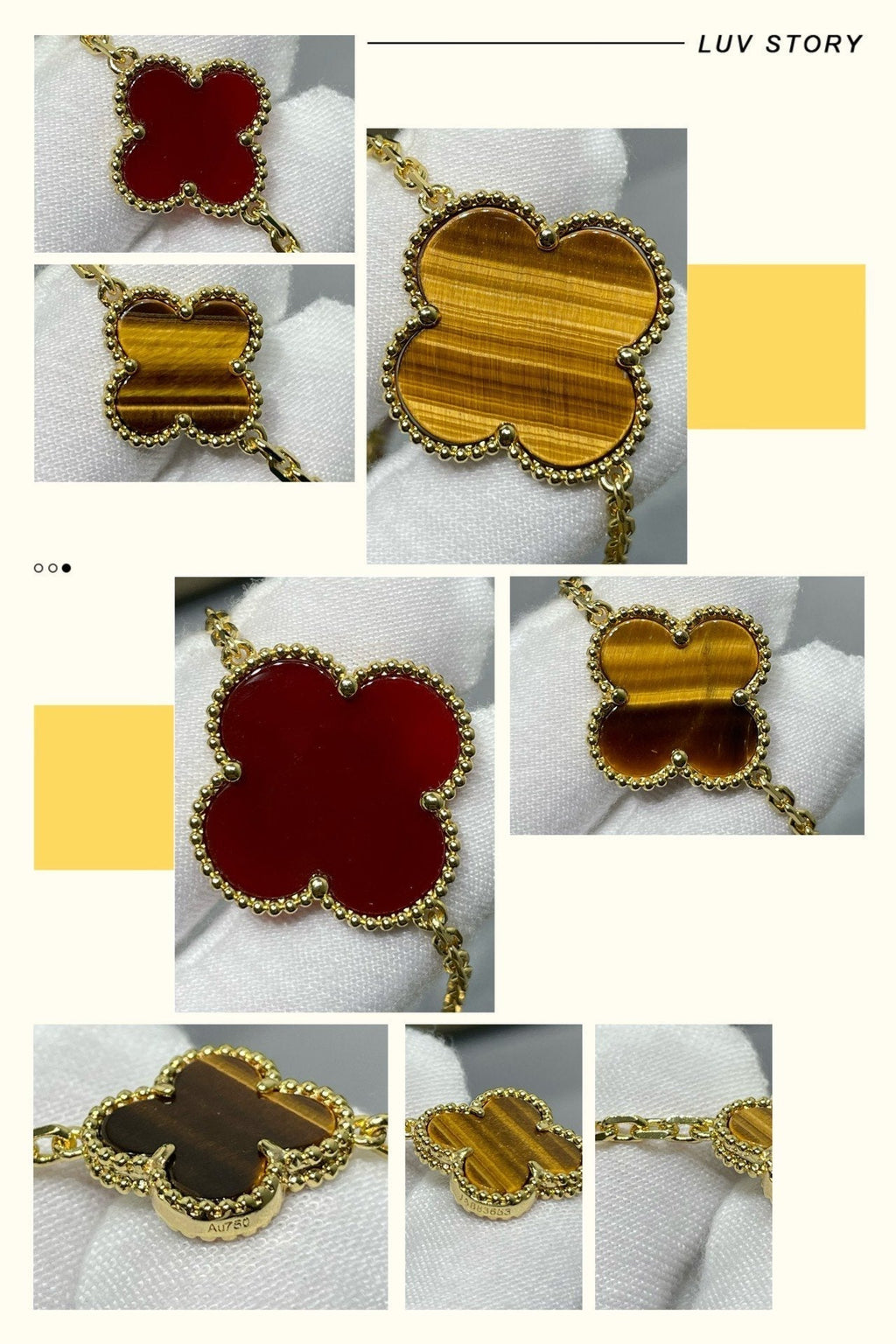 ¡®Star¡¯CLOVER 16 MOTIF CARNELIAN TIGER EYE ROSE GOLD NECKLACE
