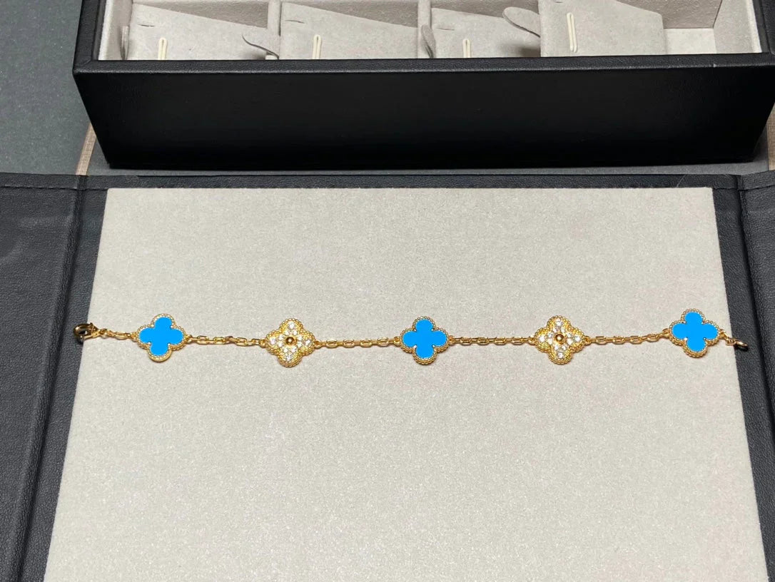 [Star]New CLOVER 5 MOTIF BLUE AGATE BRACELET COLLECTION