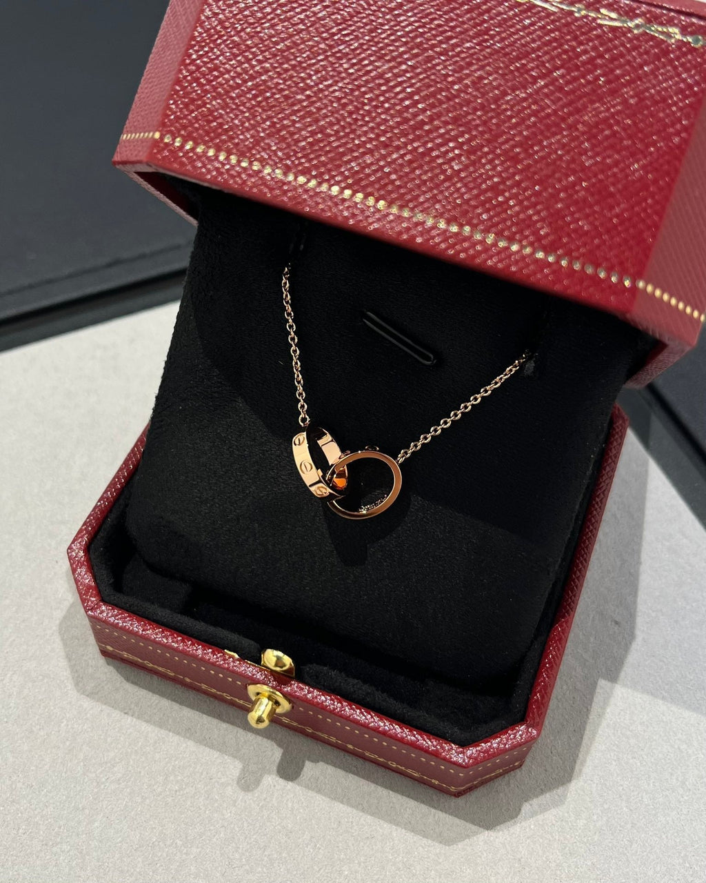 ¡®Star¡¯LOVE NECKLACE DOUBLE RING PINK GOLD