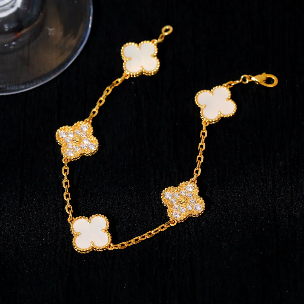 [Star]New CLOVER WHITE PEARL MOP 5 MOTIF BRACELET COLLECTION