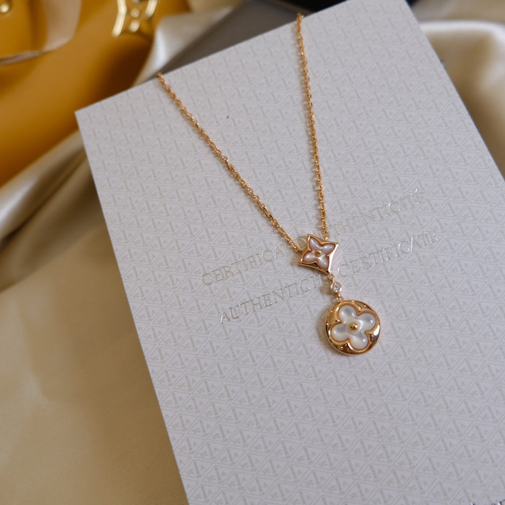 ¡®Star¡¯STAR AND SUN WHITE MOP 2 MOTIF PINK GOLD NECKLACE