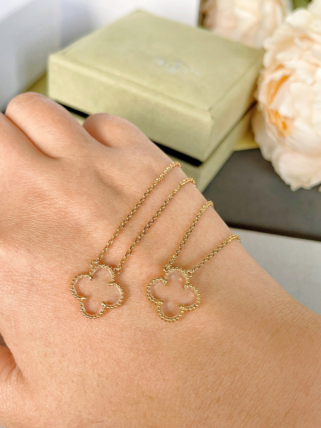 ¡®Star¡¯CLOVER ROCK CRYSTAL ROSE GOLD NECKLACE