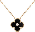 ¡®Star¡¯CLOVER 15MM DIAMOND ONYX NECKLACE