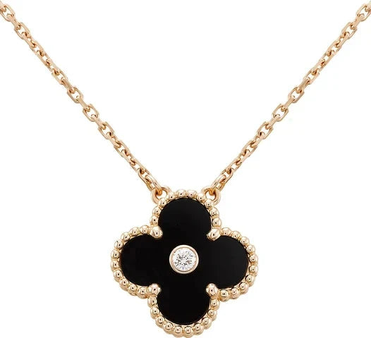 ¡®Star¡¯CLOVER 15MM DIAMOND ONYX NECKLACE