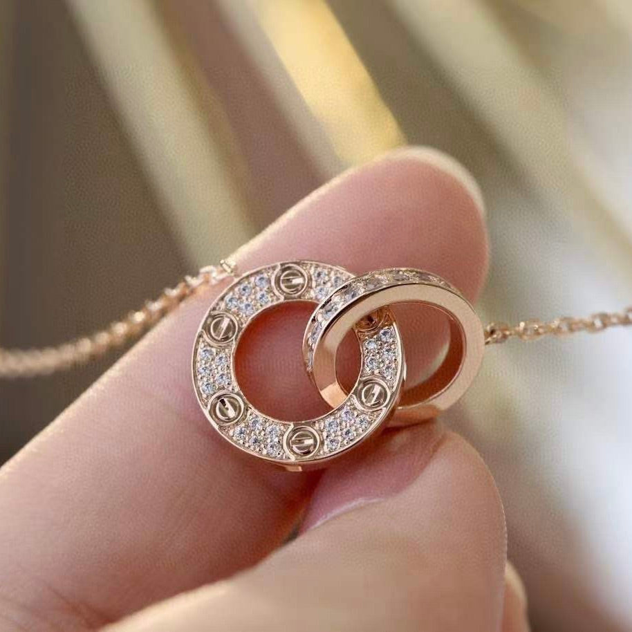 ¡®Star¡¯LOVE 7.6MM NECKLACE ROSE GOLD AND SILVER  FULL DIAMOND