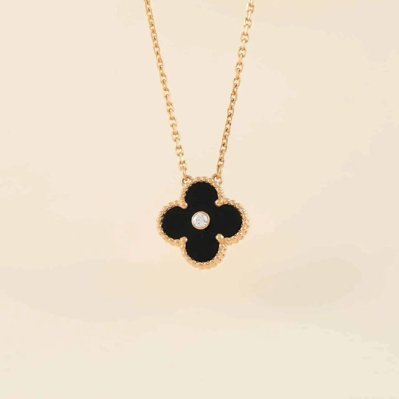 ¡®Star¡¯CLOVER 15MM DIAMOND ONYX NECKLACE