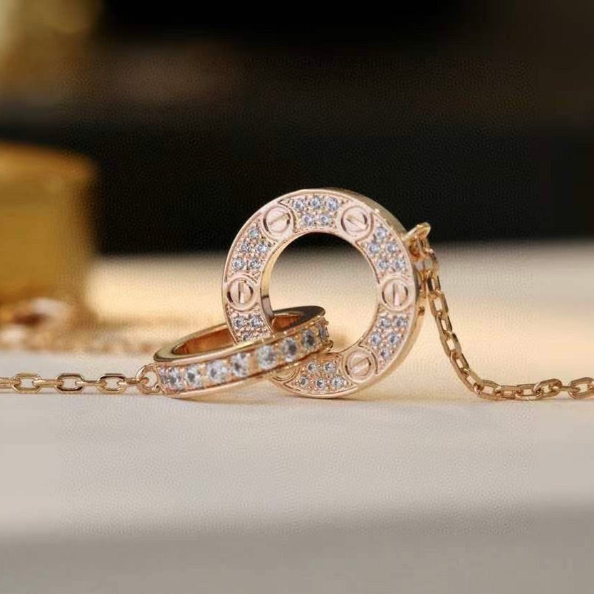 ¡®Star¡¯LOVE 7.6MM NECKLACE ROSE GOLD AND SILVER  FULL DIAMOND