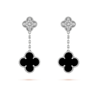 ¡®Star¡¯CLOVER 2 MOTIFS  DIAMOND ONYX EARRINGS SILVER