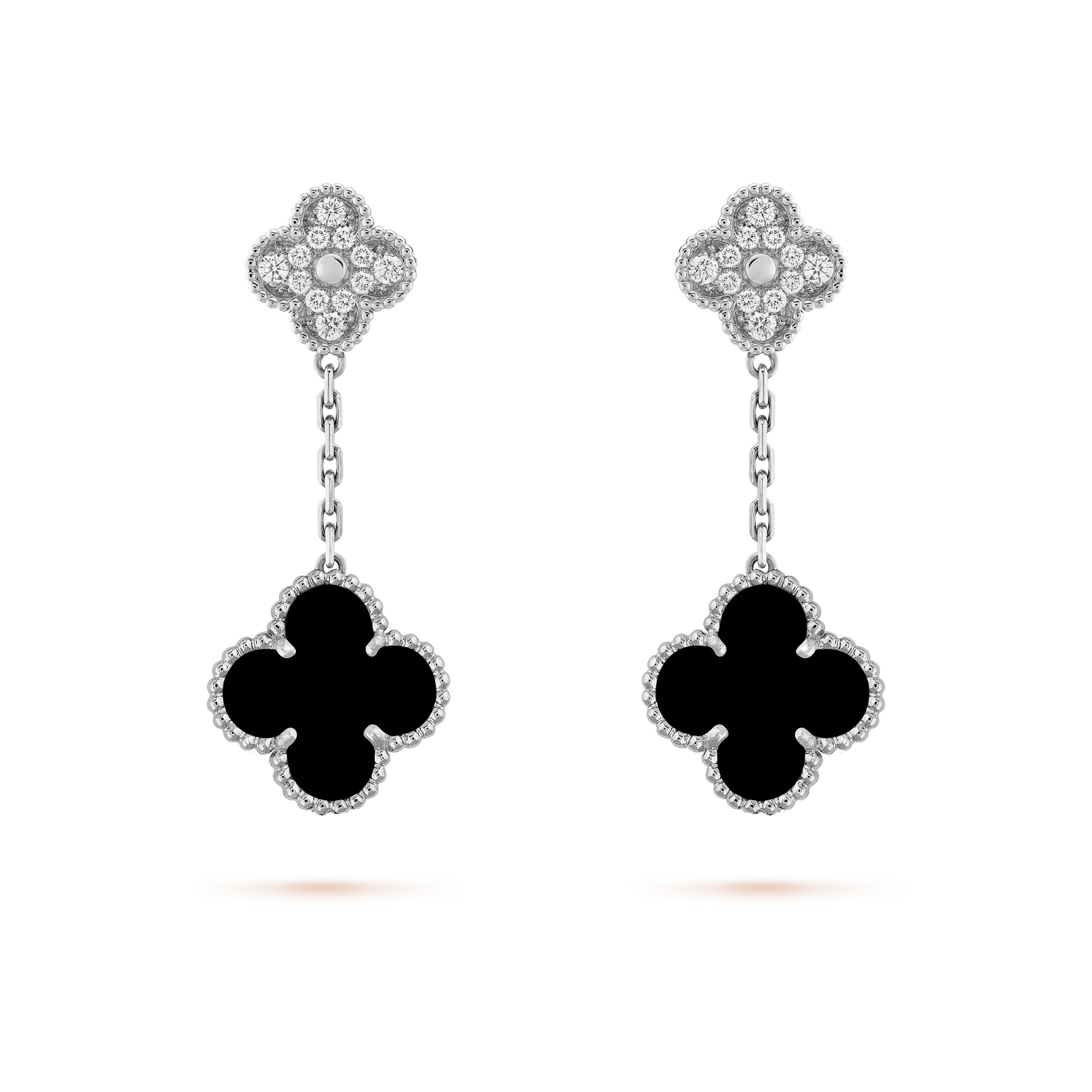 ¡®Star¡¯CLOVER 2 MOTIFS  DIAMOND ONYX EARRINGS SILVER