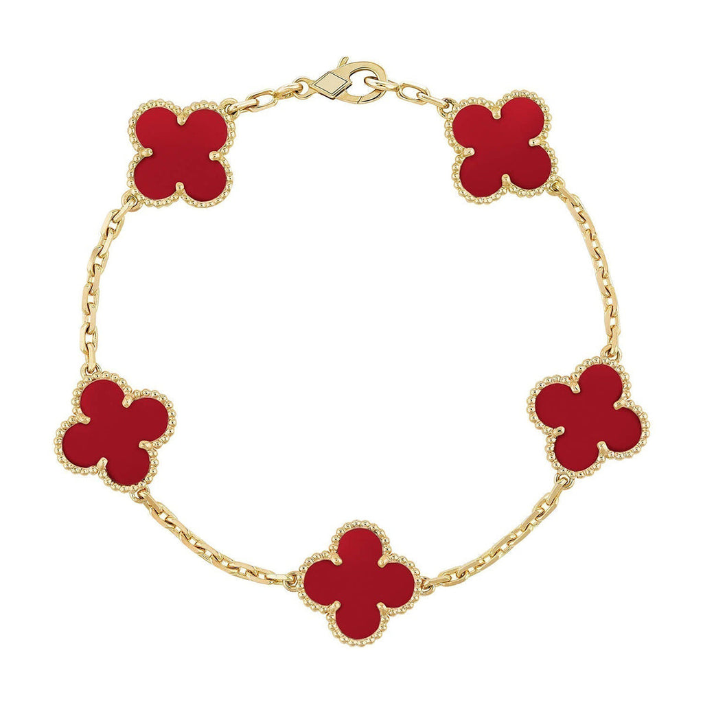 [Star]New  CLOVER 5 MOTIF RED CORNELIAN BRACELET COLLECTION
