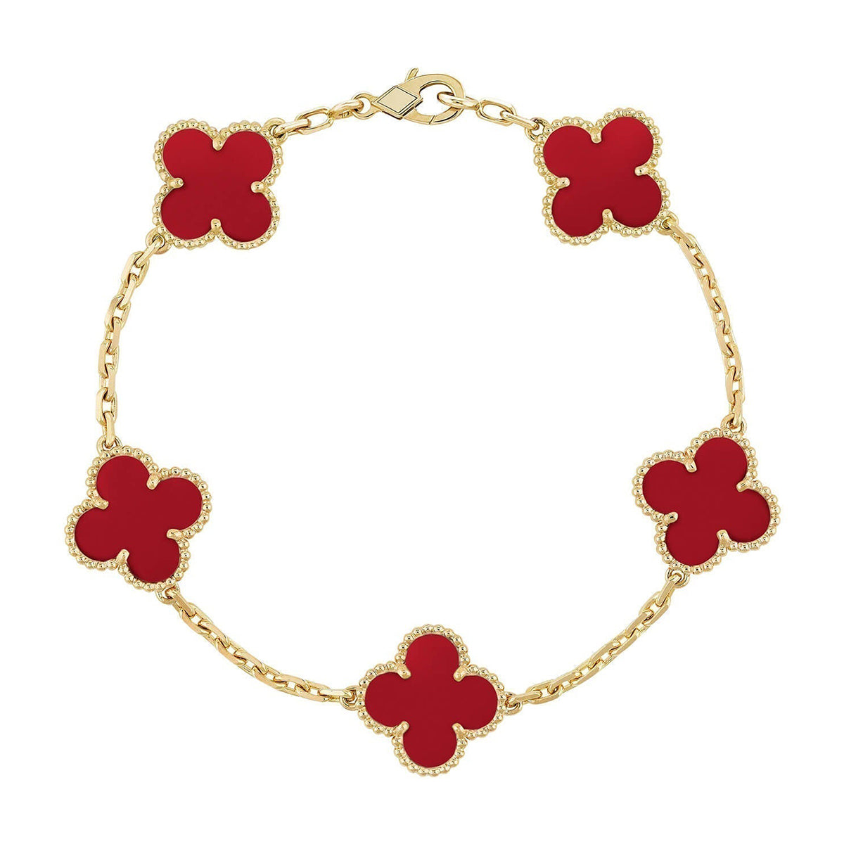 [Star]New  CLOVER 5 MOTIF RED CORNELIAN BRACELET COLLECTION