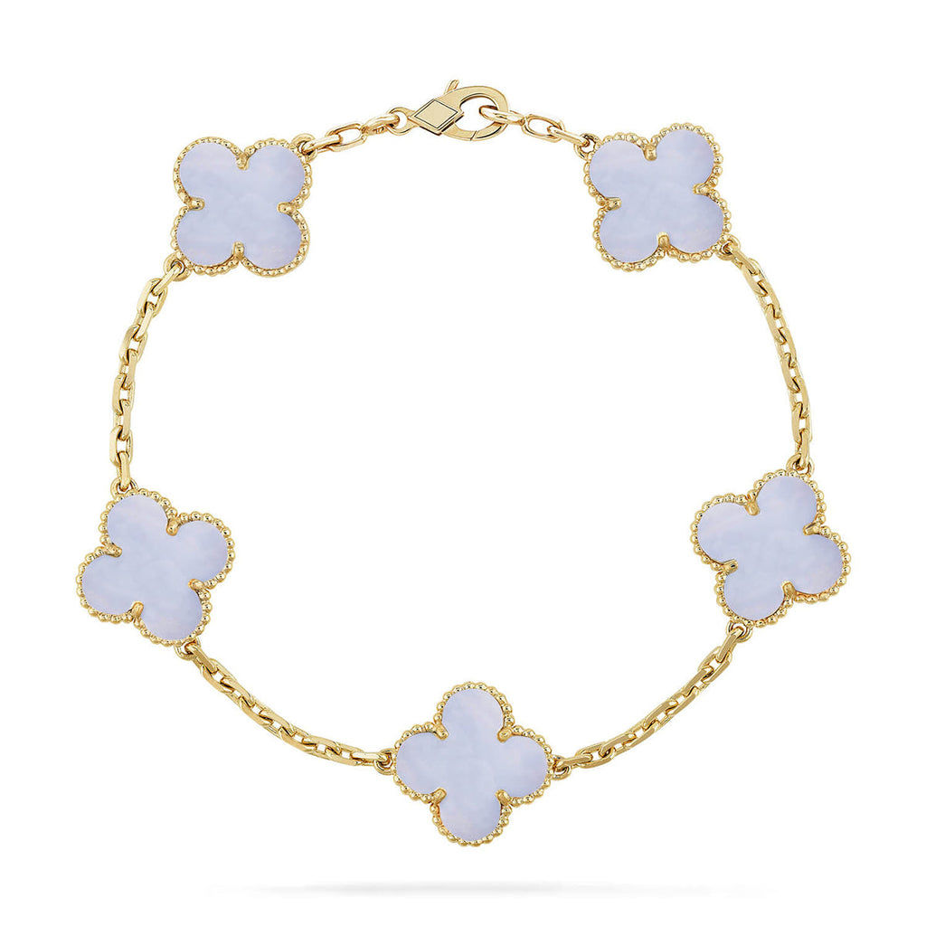[Star]New  CLOVER 5 MOTIF PURPLE CHALCEDONY BRACELET COLLECTION