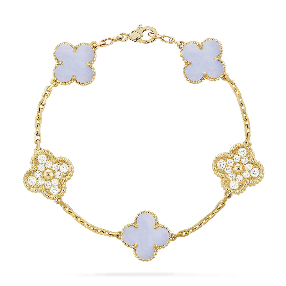 [Star]New  CLOVER 5 MOTIF PURPLE CHALCEDONY BRACELET COLLECTION