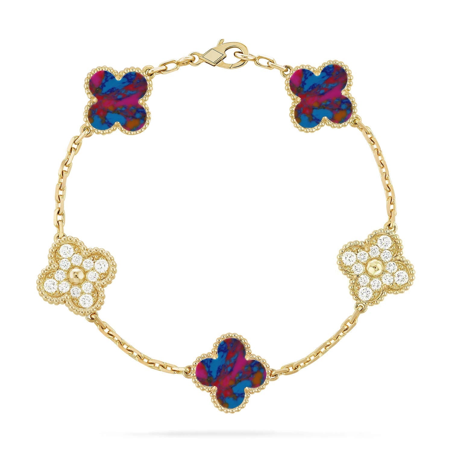 [Star]New CLOVER 5 MOTIF COLOR GEMSTONES BRACELET COLLECTION