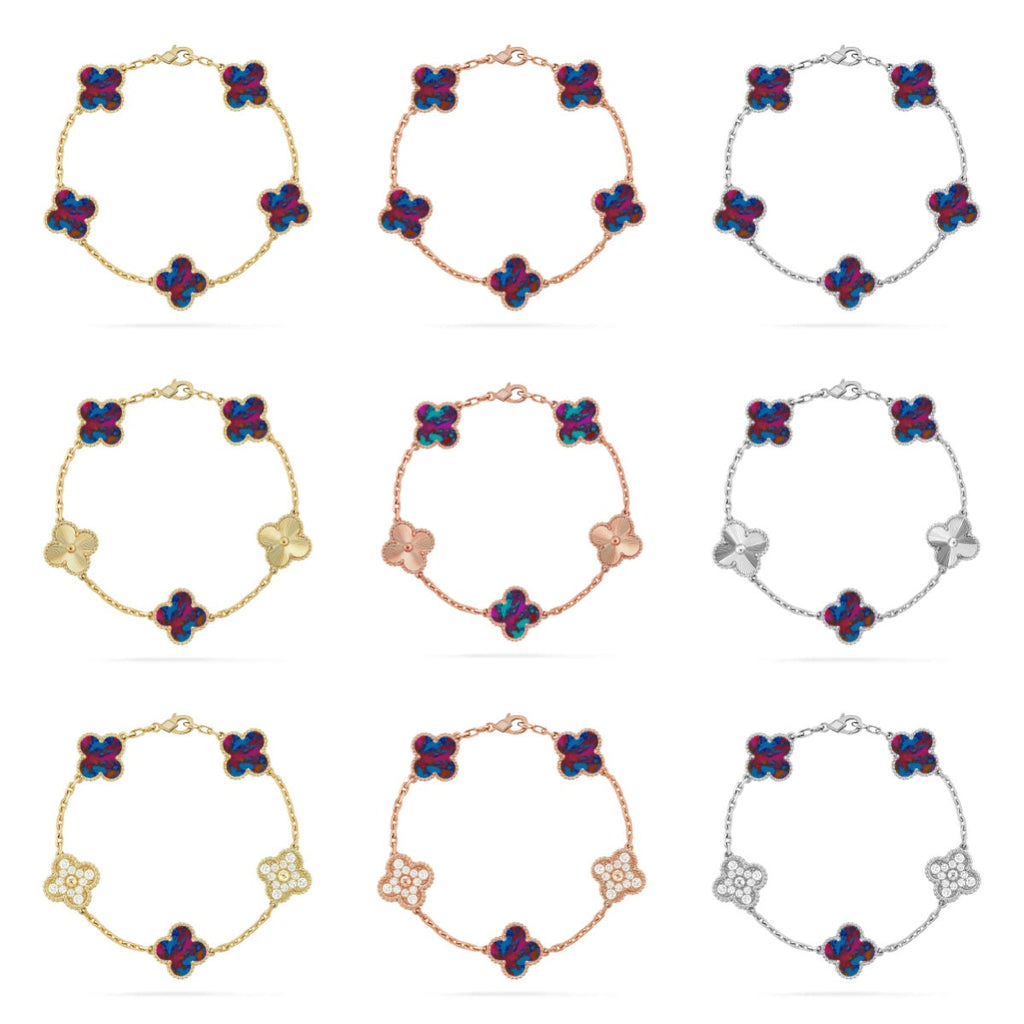 [Star]New CLOVER 5 MOTIF COLOR GEMSTONES BRACELET COLLECTION