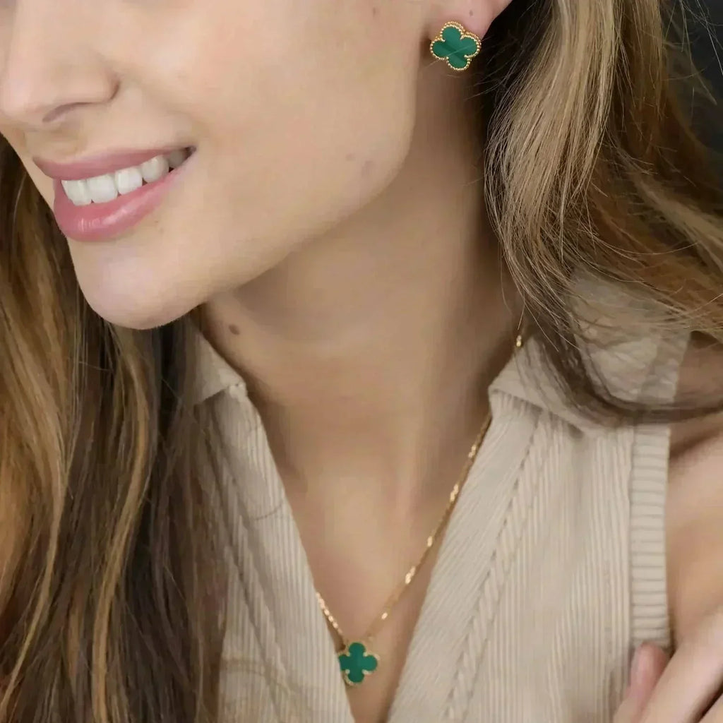 ¡®Star¡¯CLOVER MINI 9.5MM MALACHITE  EARRINGS