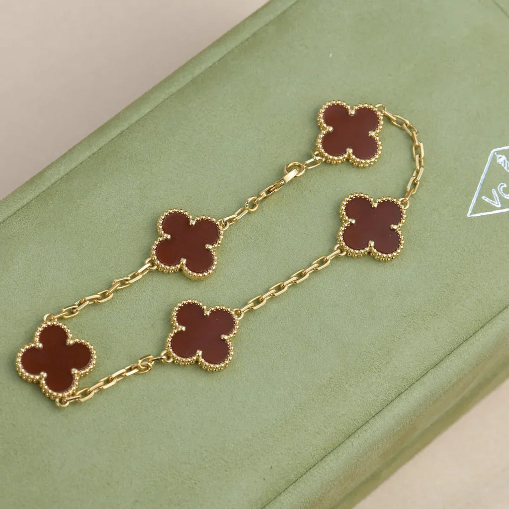 [Star]New  CLOVER 5 MOTIF RED CORNELIAN BRACELET COLLECTION
