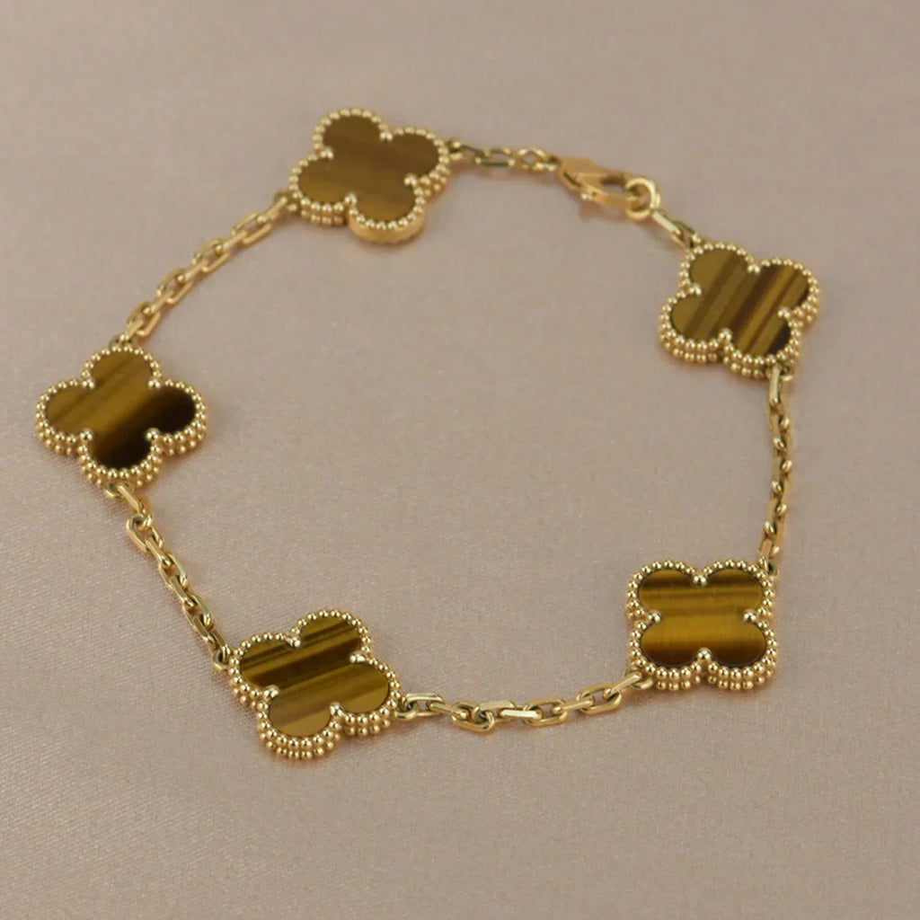 [Star]New  CLOVER 5 MOTIFS TIGER EYE BRACELET COLLECTION