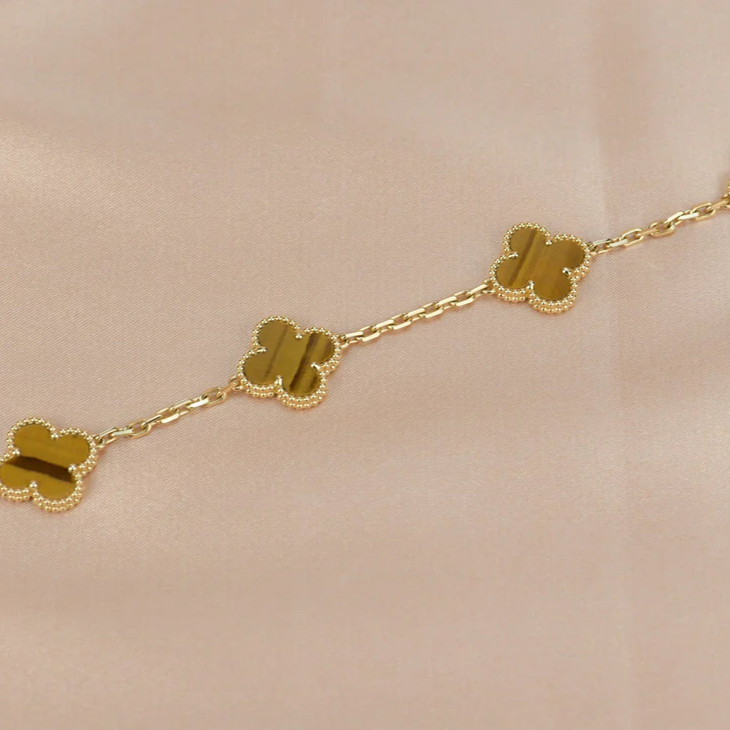 [Star]New  CLOVER 5 MOTIFS TIGER EYE BRACELET COLLECTION