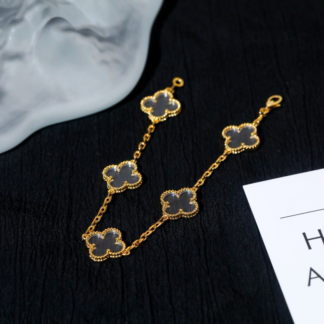 [Star]New CLOVER 5 MOTIF ROCK CRYSTAL BRACELET