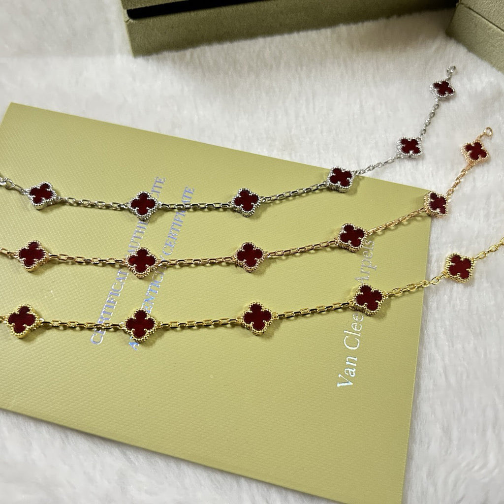 [¡®Star¡¯]CLOVER 6 MOTIF RED AGATE BRACELET