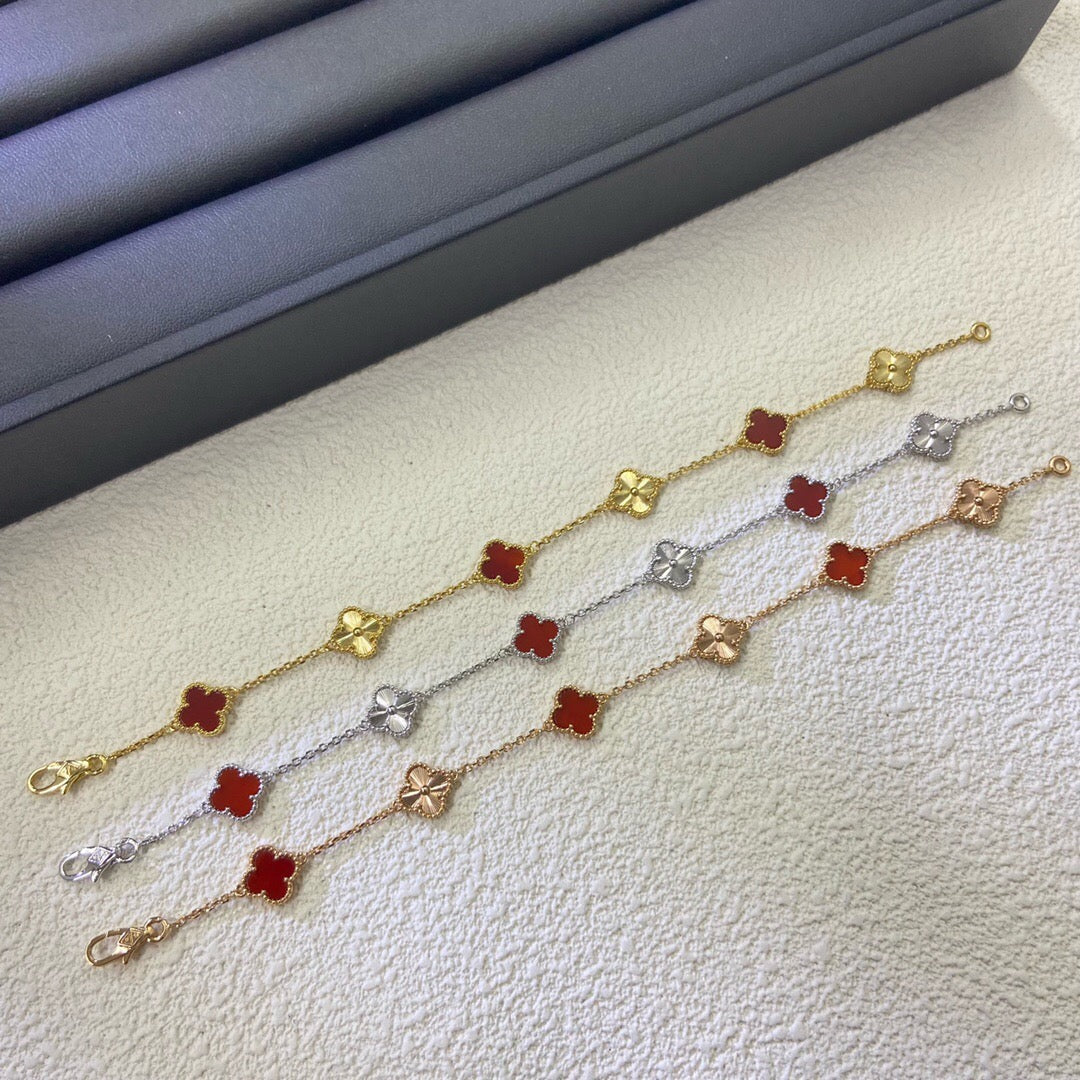 [¡®Star¡¯]CLOVER 6 MOTIF RED AGATE LASER BRACELET