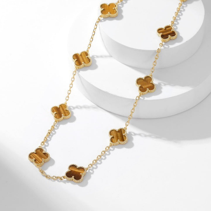 ¡®Star¡¯CLOVER 10 MOTIFS TIGER EYE NECKLACE