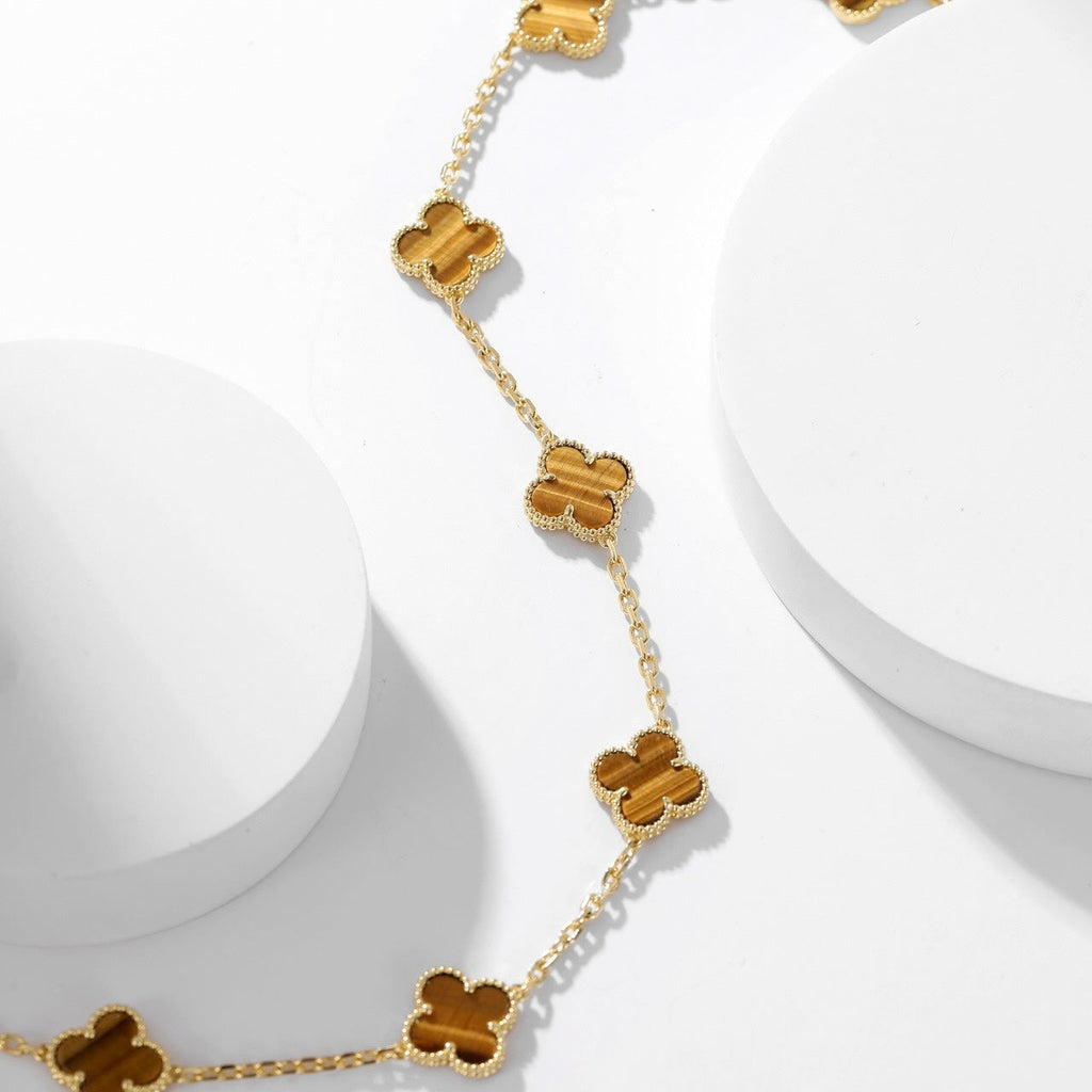 ¡®Star¡¯CLOVER 10 MOTIFS TIGER EYE NECKLACE