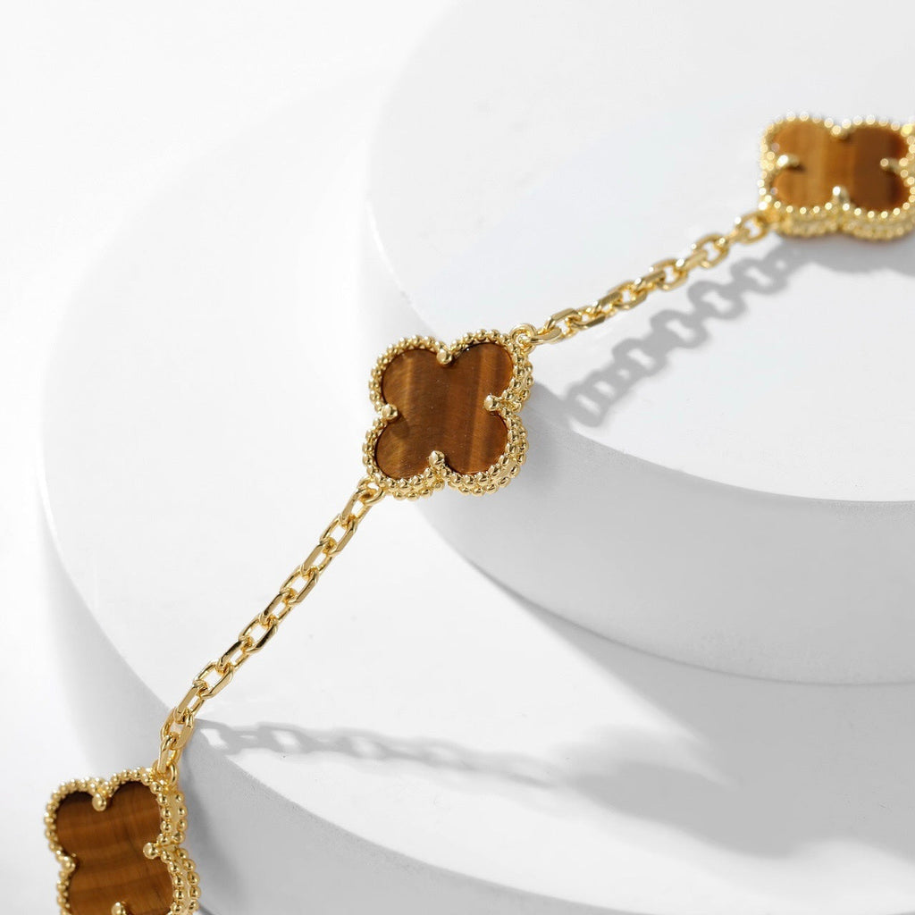 ¡®Star¡¯CLOVER 10 MOTIFS TIGER EYE NECKLACE