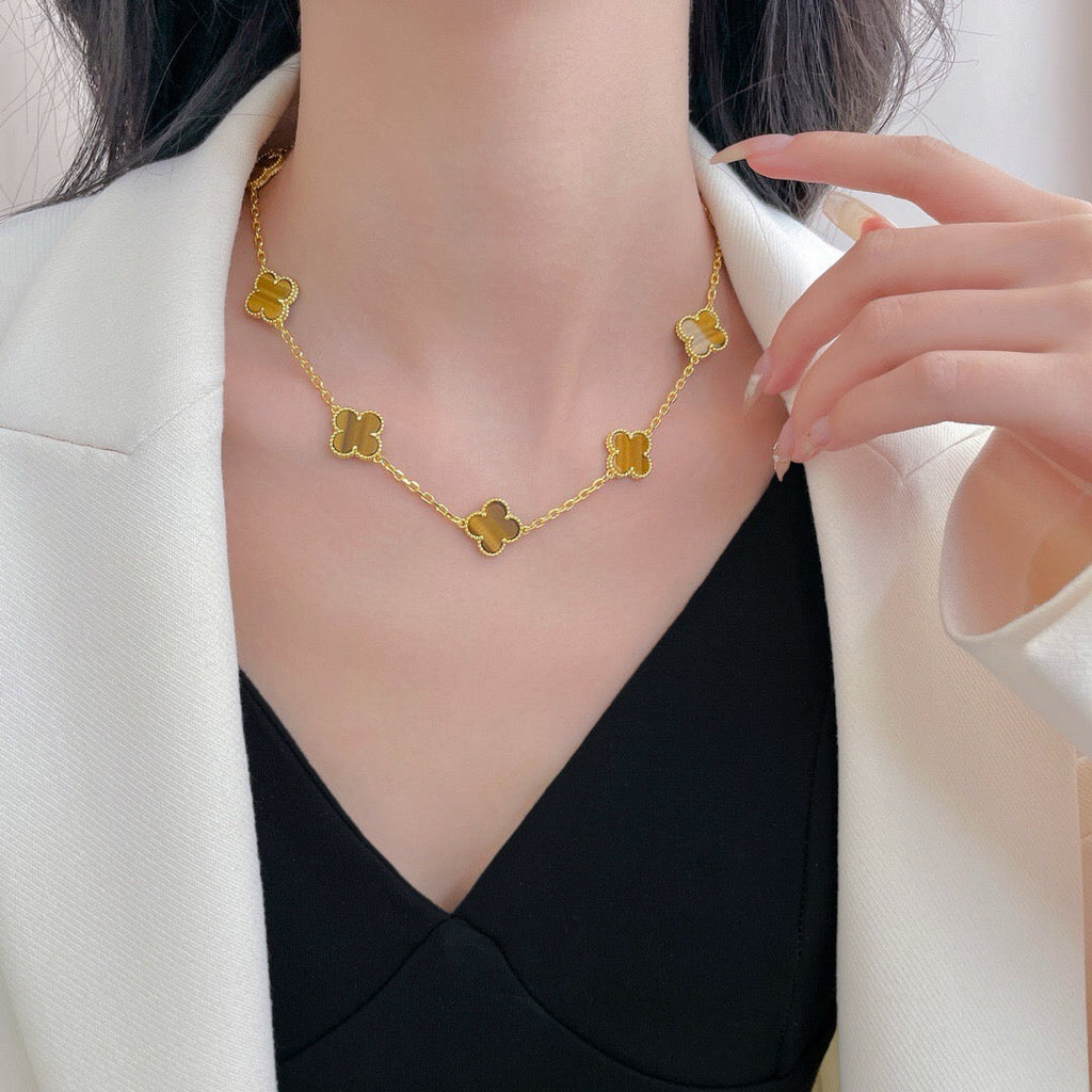 ¡®Star¡¯CLOVER 10 MOTIFS TIGER EYE NECKLACE