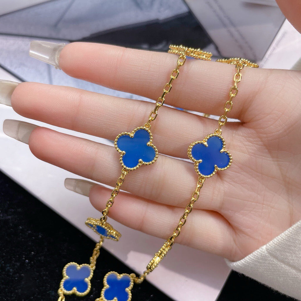 ¡®Star¡¯CLOVER 10 MOTIFS BLUE AGATE NECKLACE