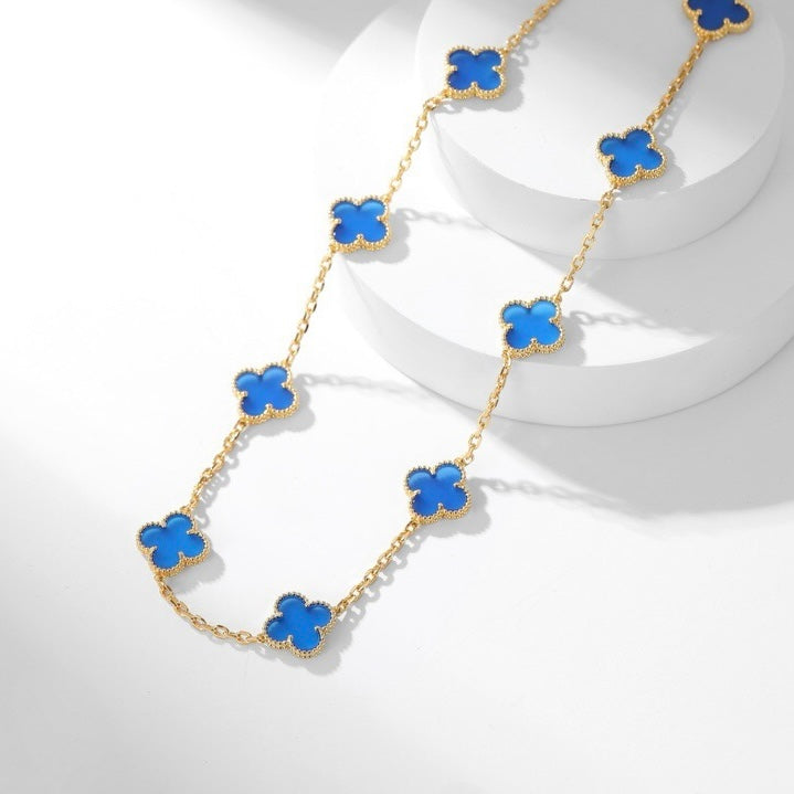 ¡®Star¡¯CLOVER 10 MOTIFS BLUE AGATE NECKLACE