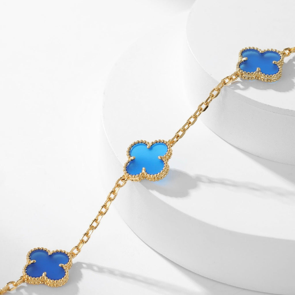 ¡®Star¡¯CLOVER 10 MOTIFS BLUE AGATE NECKLACE