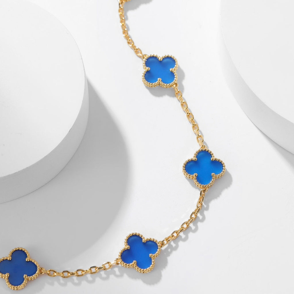 ¡®Star¡¯CLOVER 10 MOTIFS BLUE AGATE NECKLACE