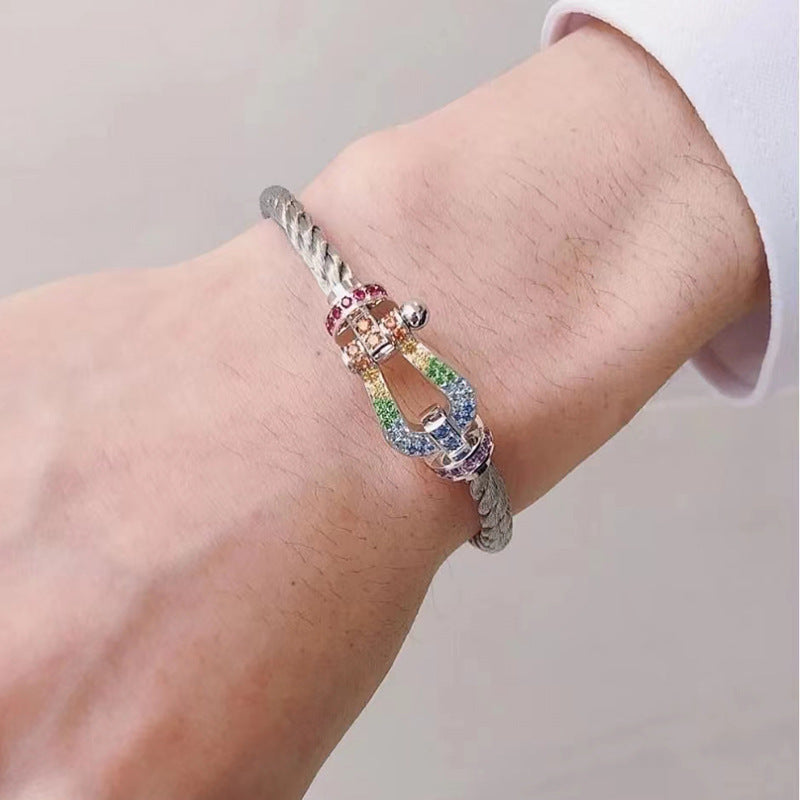 ¡®Star¡¯FORC LARGE HORSESHOE  COLORED DIAMOND BRACELET SILVER