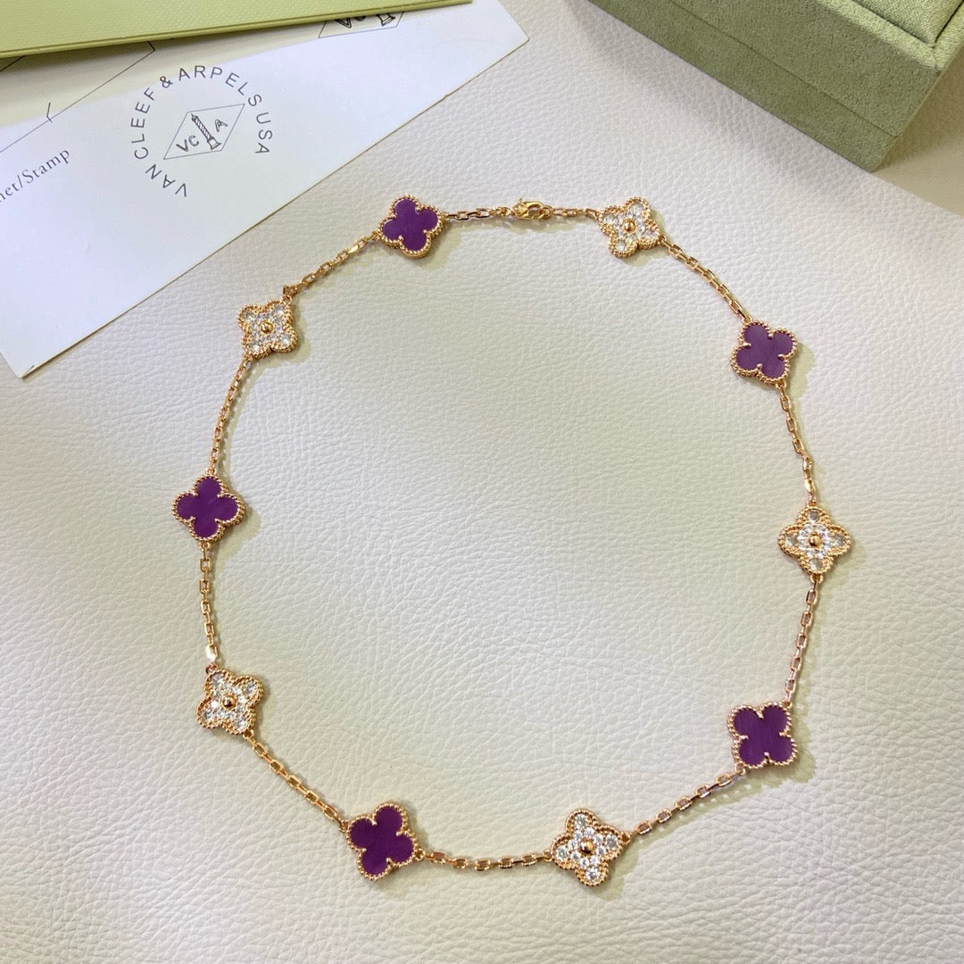 ¡®Star¡¯CLOVER 10 MOTIFS  PURPLE VIOLET DIAMOND NECKLACE