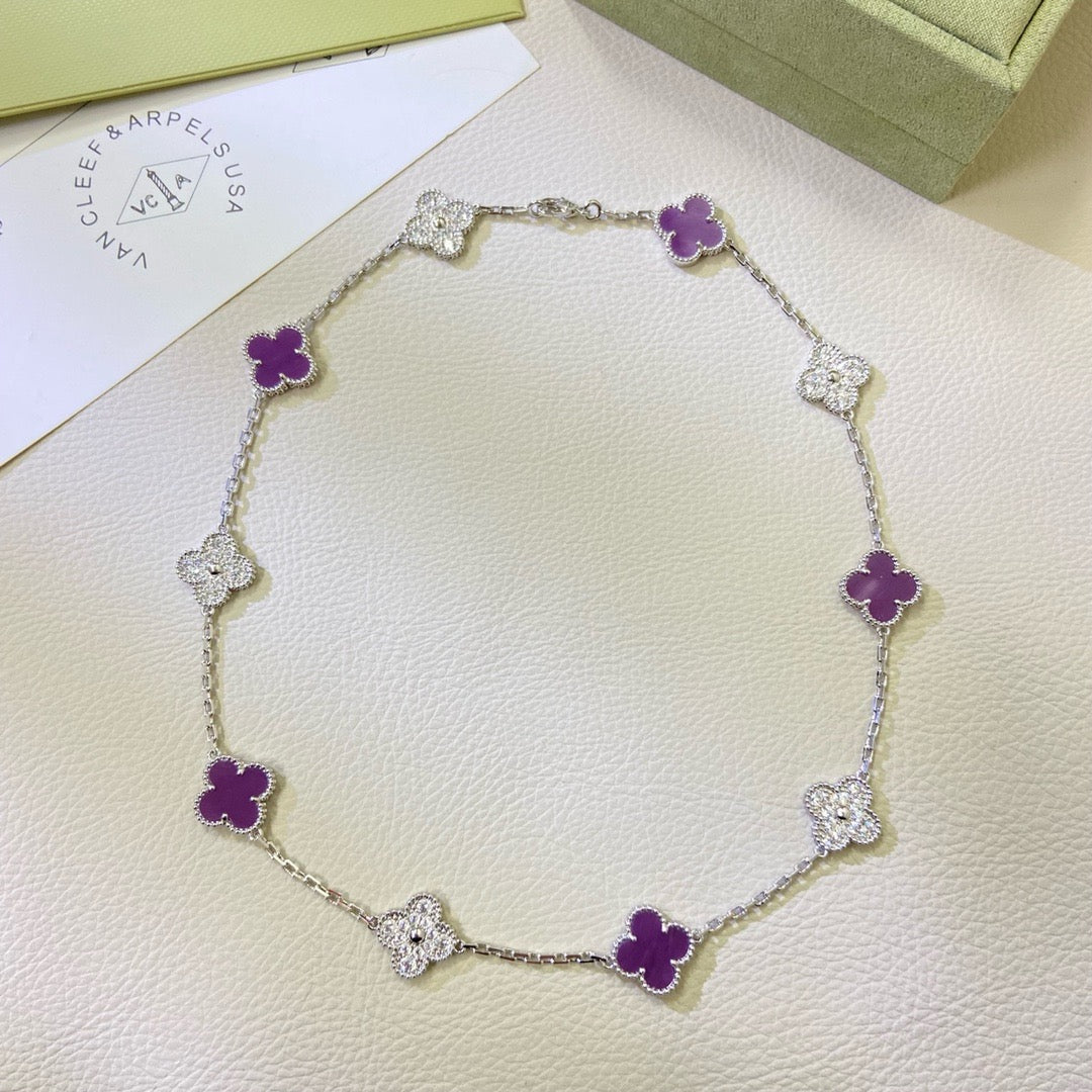 ¡®Star¡¯CLOVER 10 MOTIFS  PURPLE VIOLET DIAMOND NECKLACE