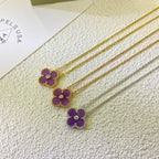 ¡®Star¡¯CLOVER 15MM DIAMOND  PURPLE VIOLET NECKLACE