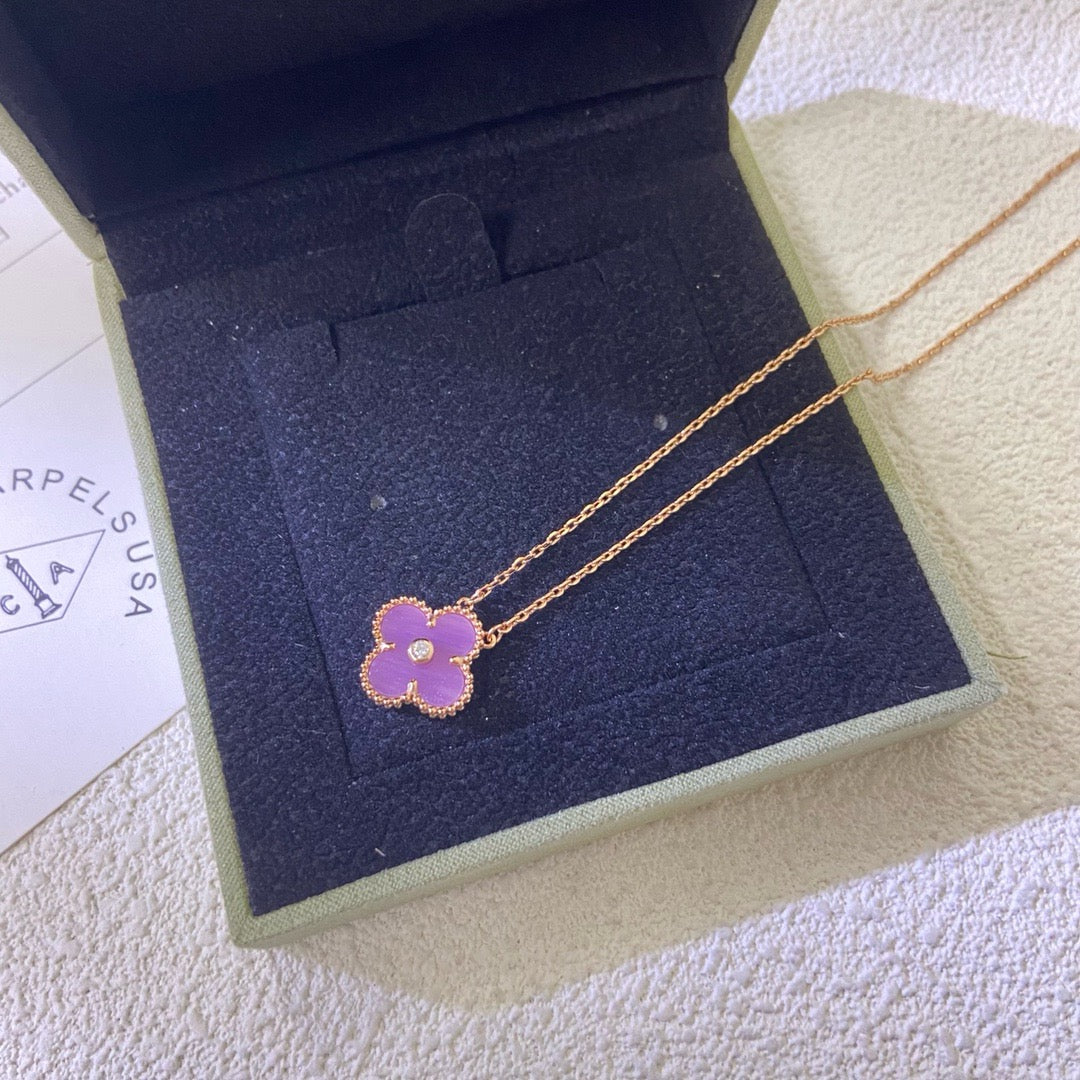 ¡®Star¡¯CLOVER 15MM DIAMOND  PURPLE VIOLET NECKLACE