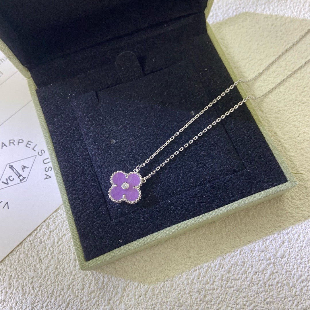 ¡®Star¡¯CLOVER 15MM DIAMOND  PURPLE VIOLET NECKLACE