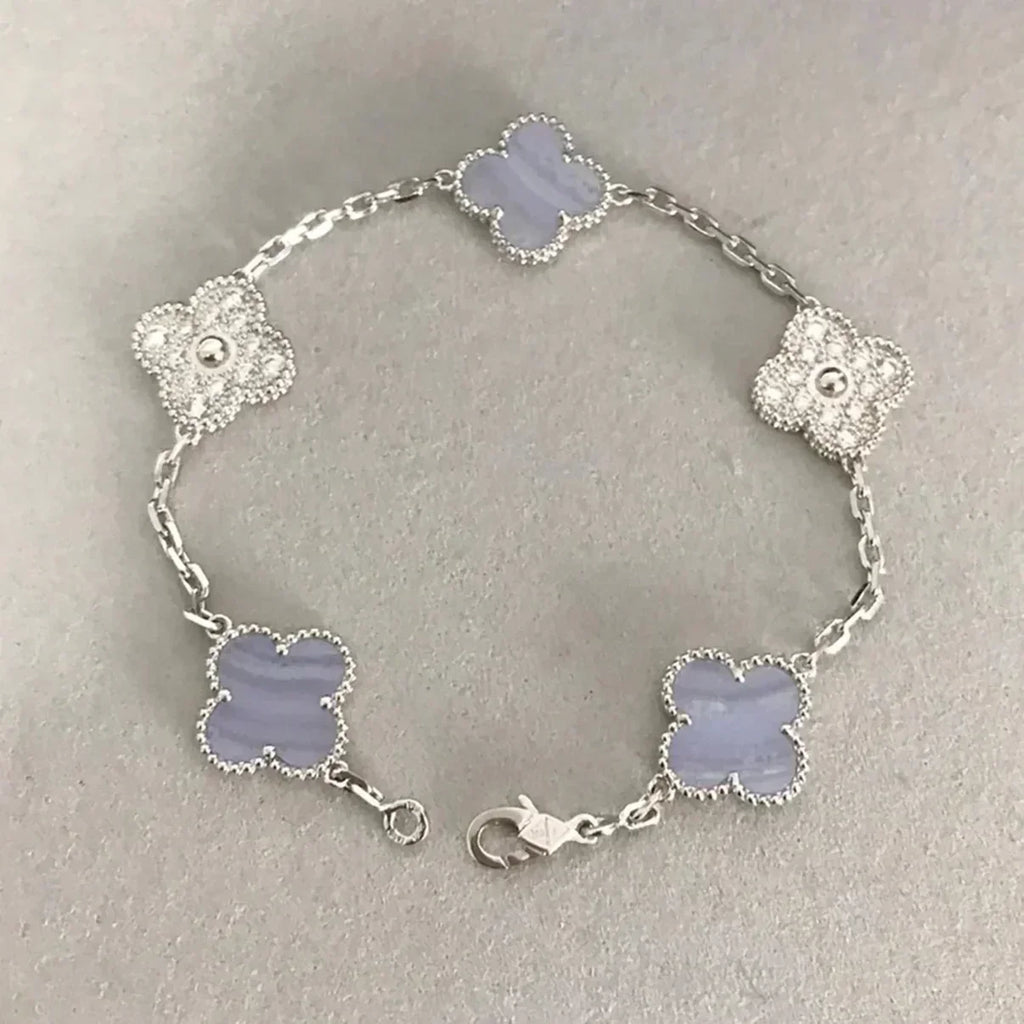 [Star]New  CLOVER 5 MOTIF PURPLE CHALCEDONY BRACELET COLLECTION