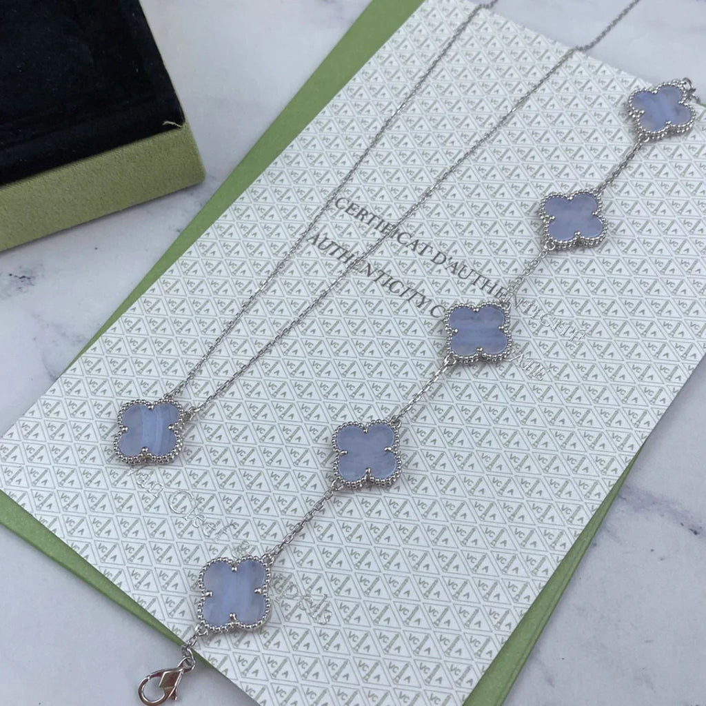 [Star]New  CLOVER 5 MOTIF PURPLE CHALCEDONY BRACELET COLLECTION