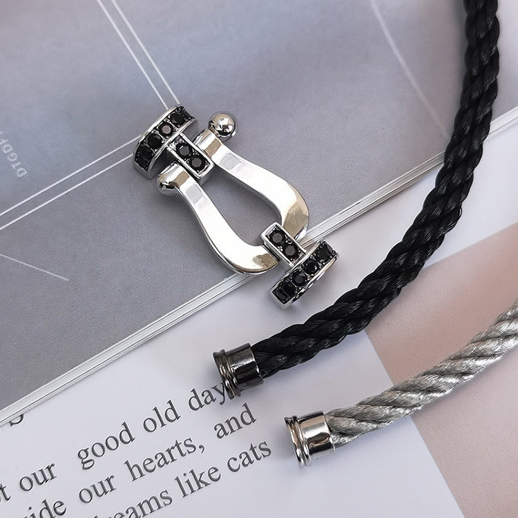 ¡®Star¡¯FORCE LARGE HORSESHOE BLACK DIAMOND BRACELET SILVER